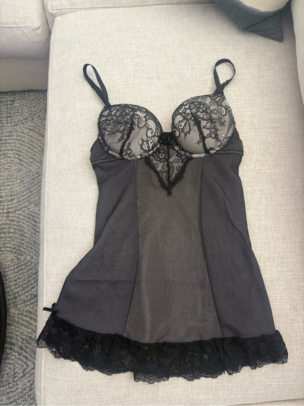 VS Sheer Lace Babydoll Chemise - Black and Lace